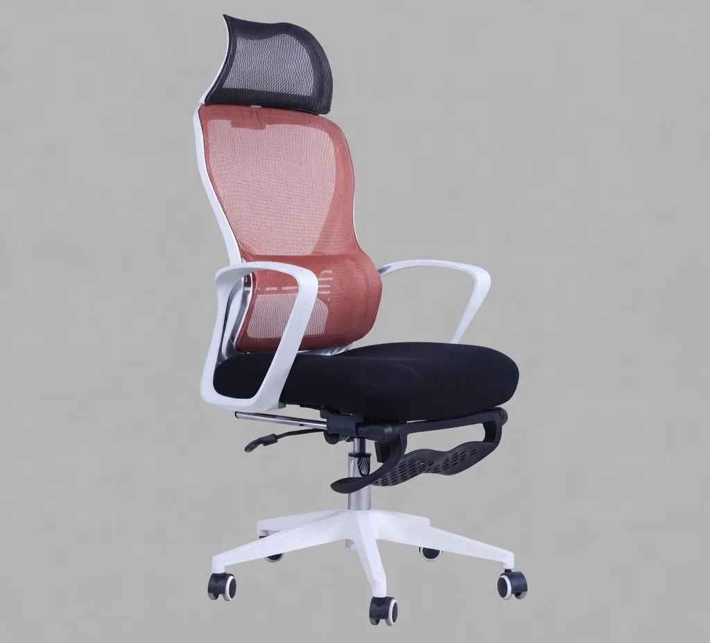 Fauteuil KB-6809AS, structure blanche, modèle « Siest Chair » ; tissu de l’appui-tête : noir ; tissu du dossier : orange ; tissu de l’assise : noir：黑色 1/PCS